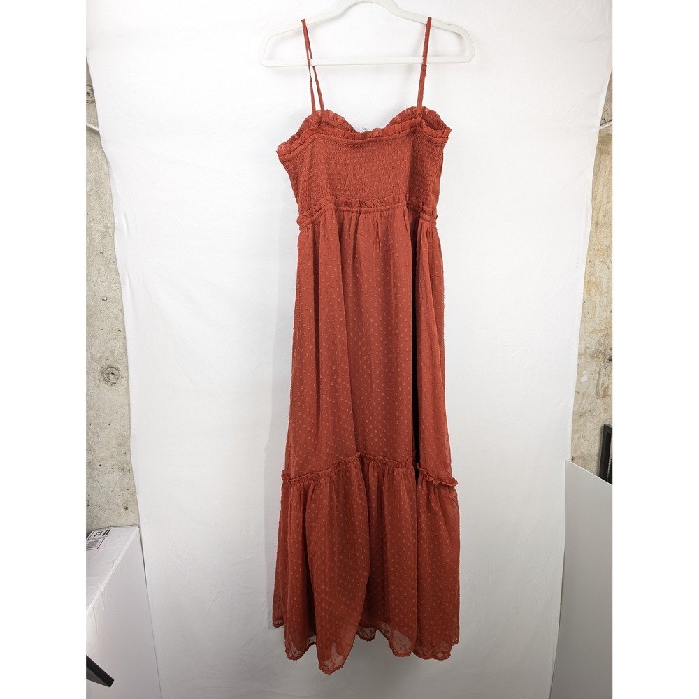 Tiered Sweetheart Babydoll Peasant Dress Size M Orange Romantic Cottagecore - Picture 8 of 9
